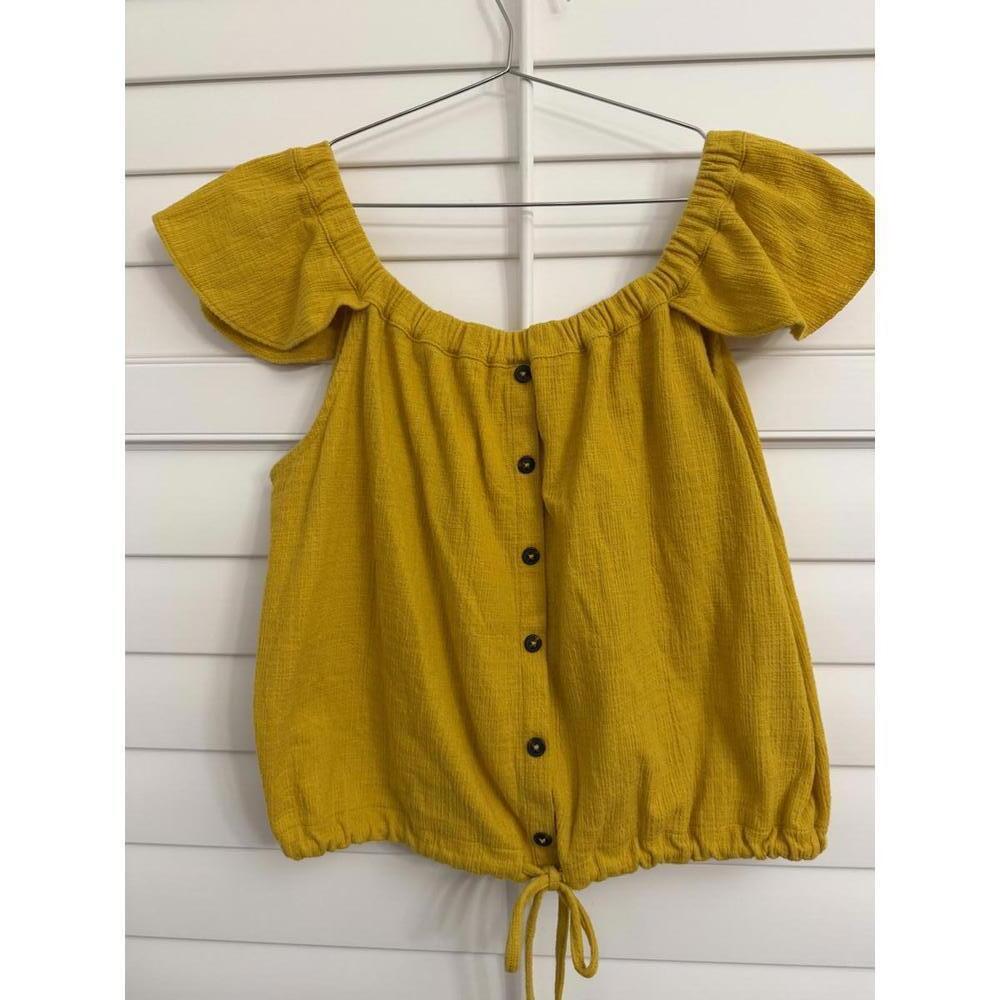 Madewell Texture & Thread Off-the-Shoulder Button-Front Tie-Waist Top yellow XL
